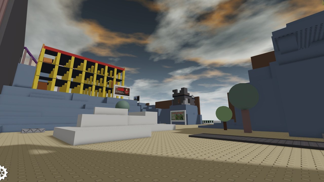 Visão real do mapa de Chaos Canyon no Roblox com lanes do cânion desértico, Battle Cube e spawns BrickBattle